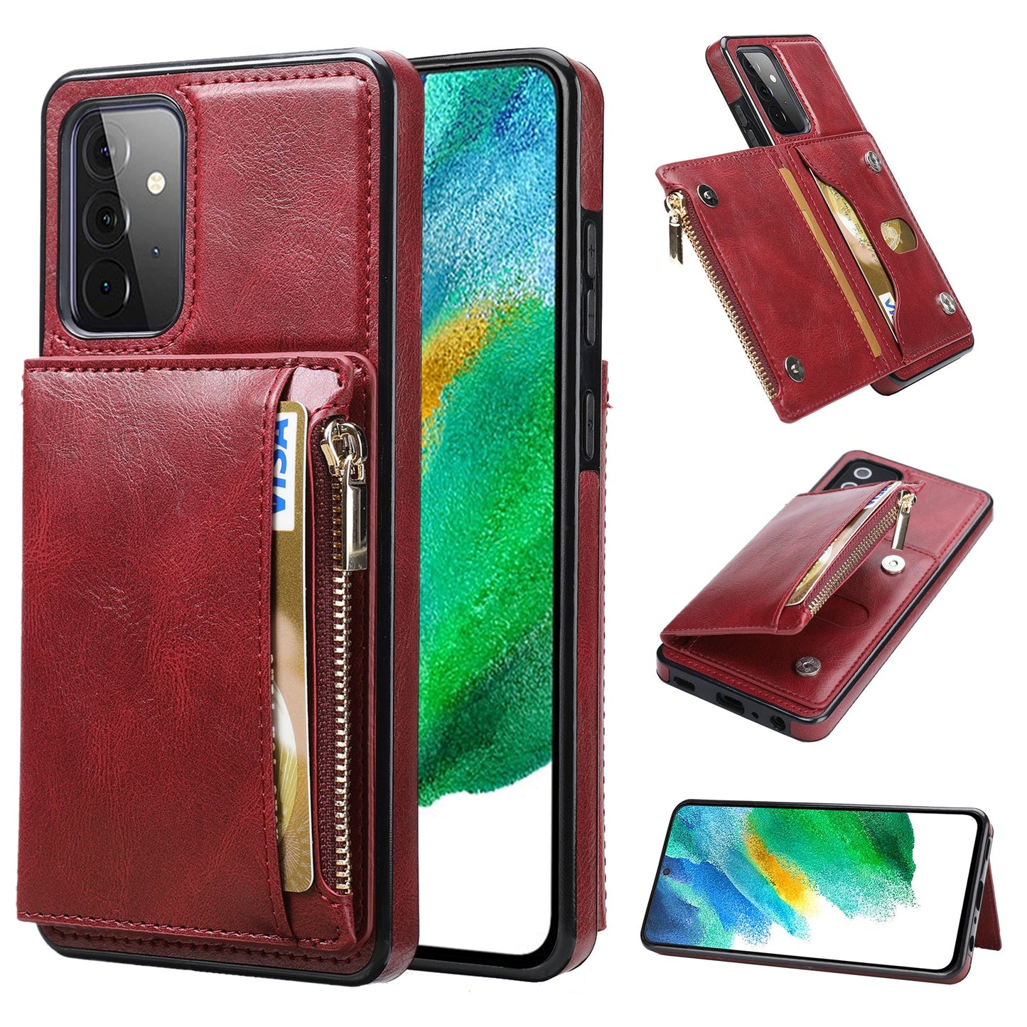 Neues Upgrade Multifunktionale Brieftaschen-Reißverschluss-Handyhülle für Samsung A52 5G