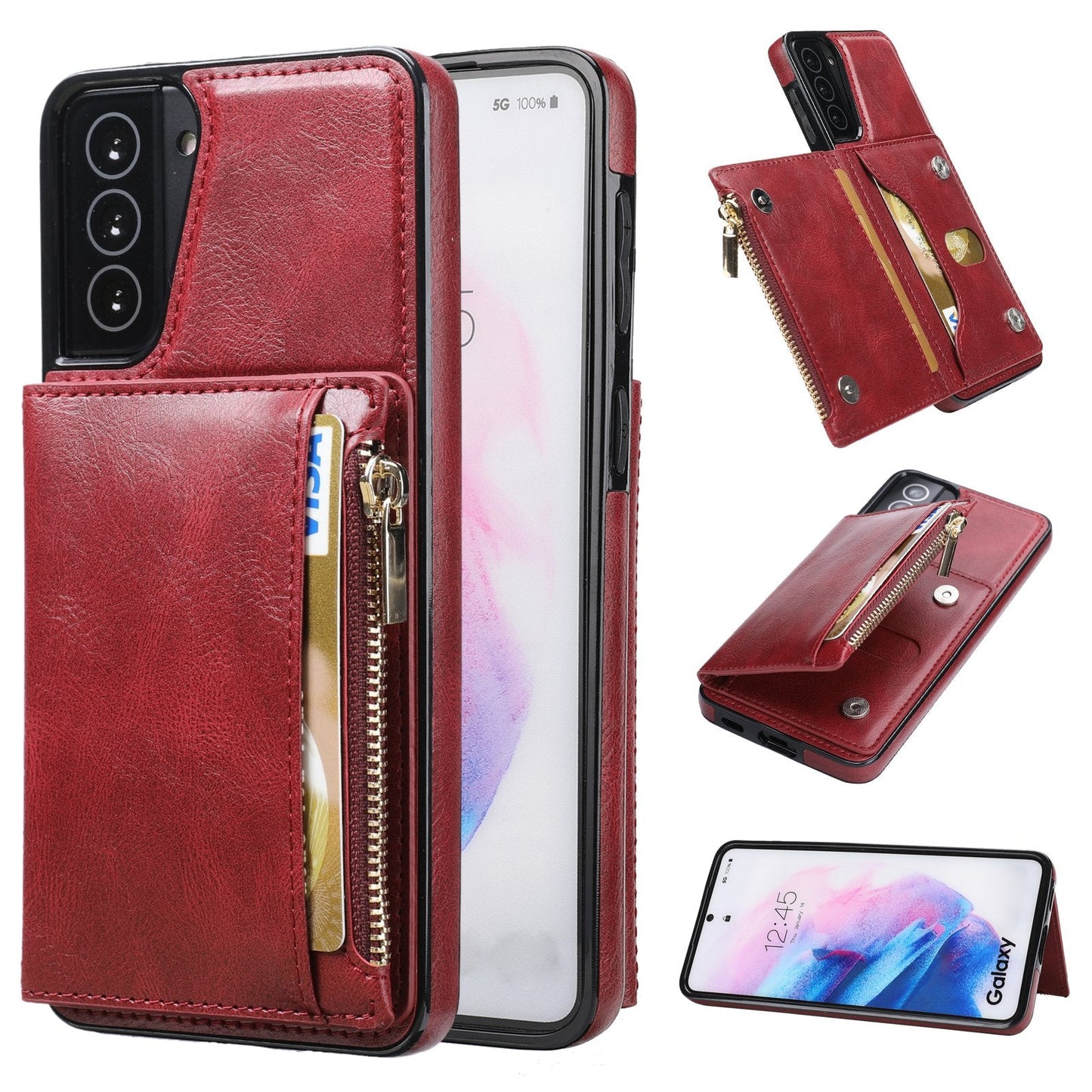 Nouvelle mise à niveau étui portefeuille multifonctionnel avec fermeture éclair pour téléphone Samsung