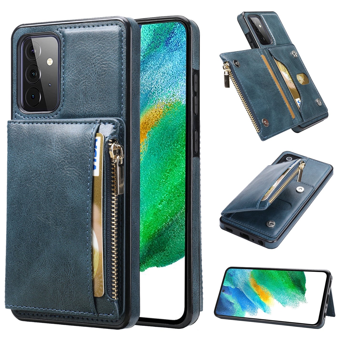 Neues Upgrade Multifunktionale Brieftasche Reißverschluss Handyhülle für Samsung A72 5G