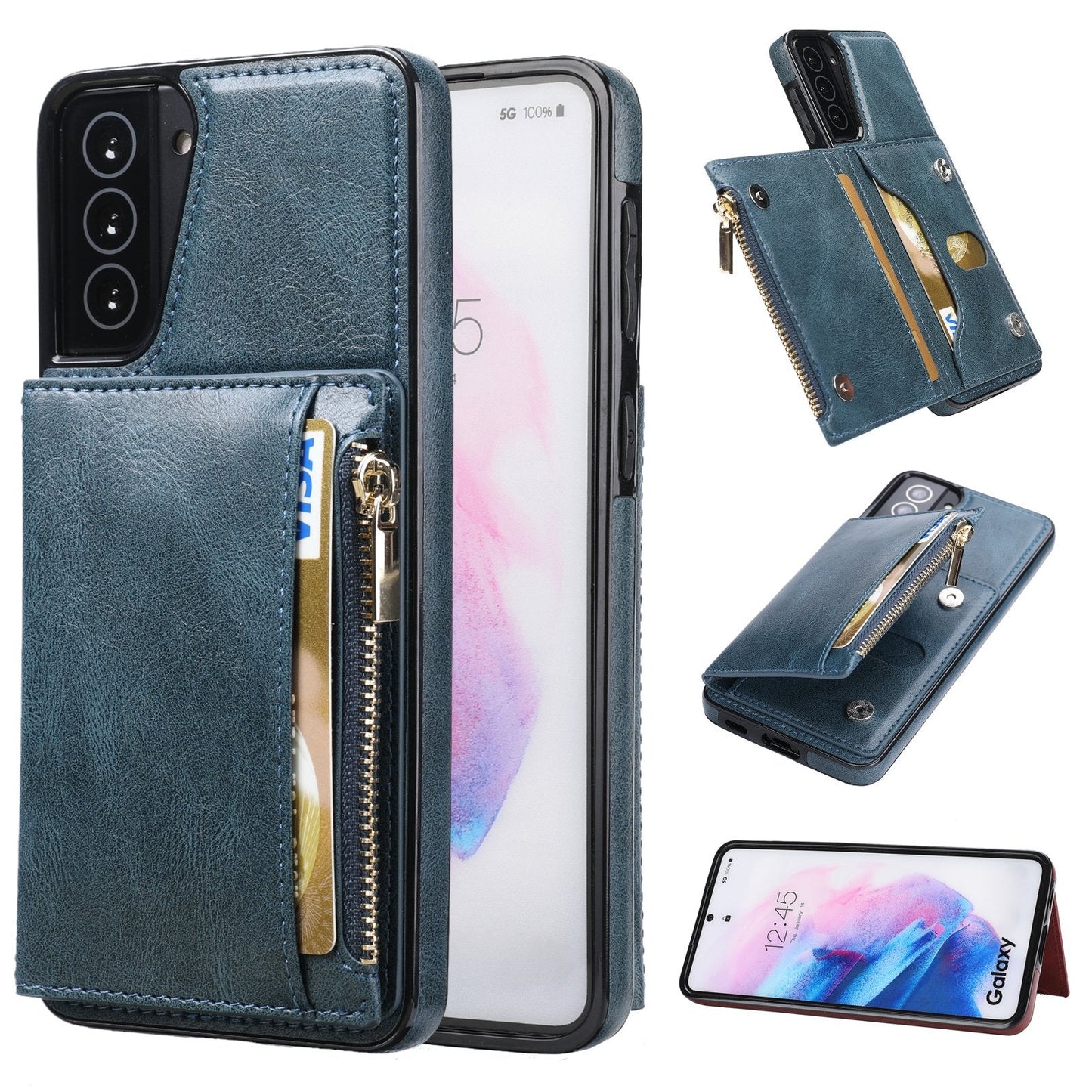 Neues Upgrade Multifunktionales Wallet-Reißverschluss-Handyhülle für Samsung S21 Plus 5G