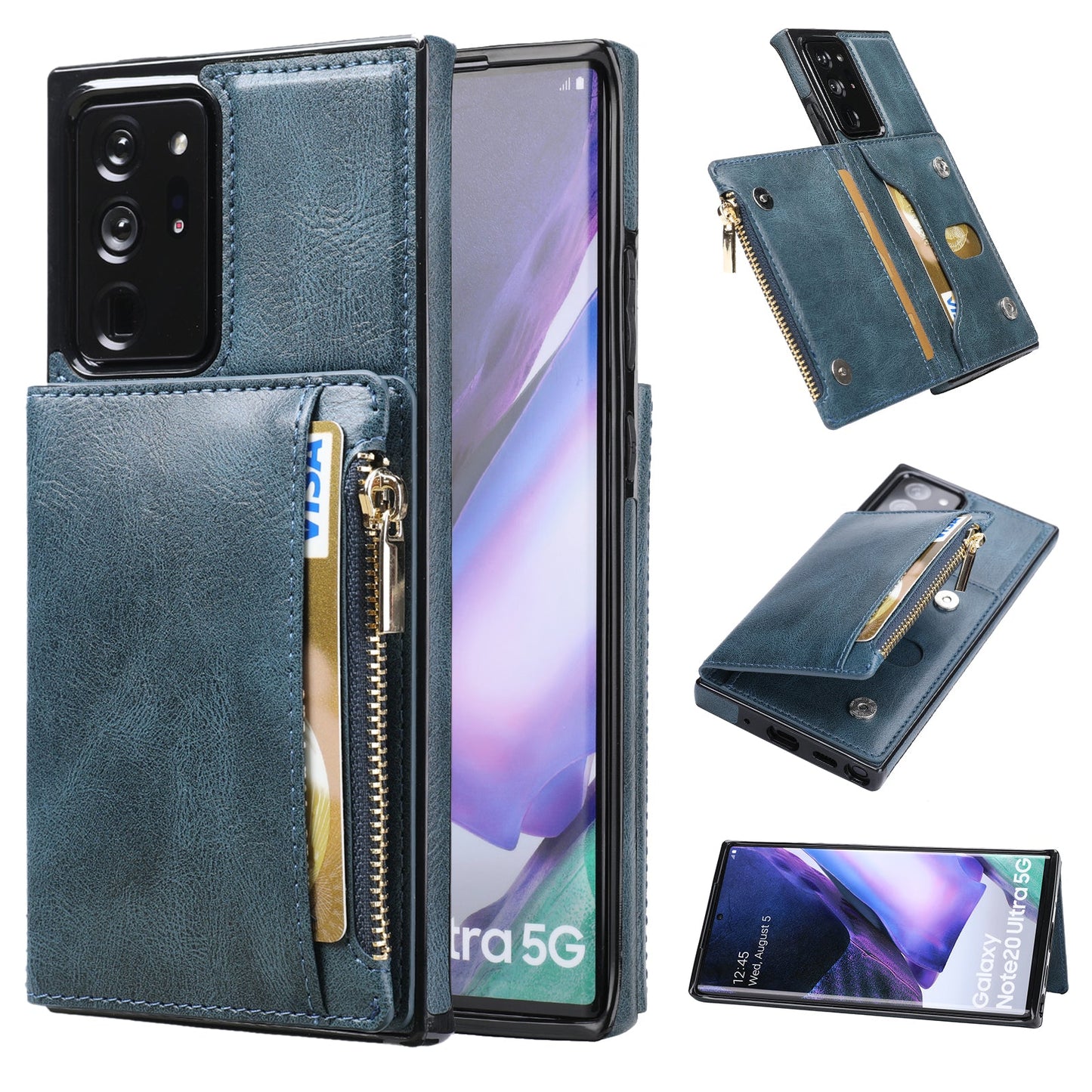 Neue Upgrade Multifunktions-Geldbörse Reißverschluss-Handyhülle für Samsung Note20 Ultra