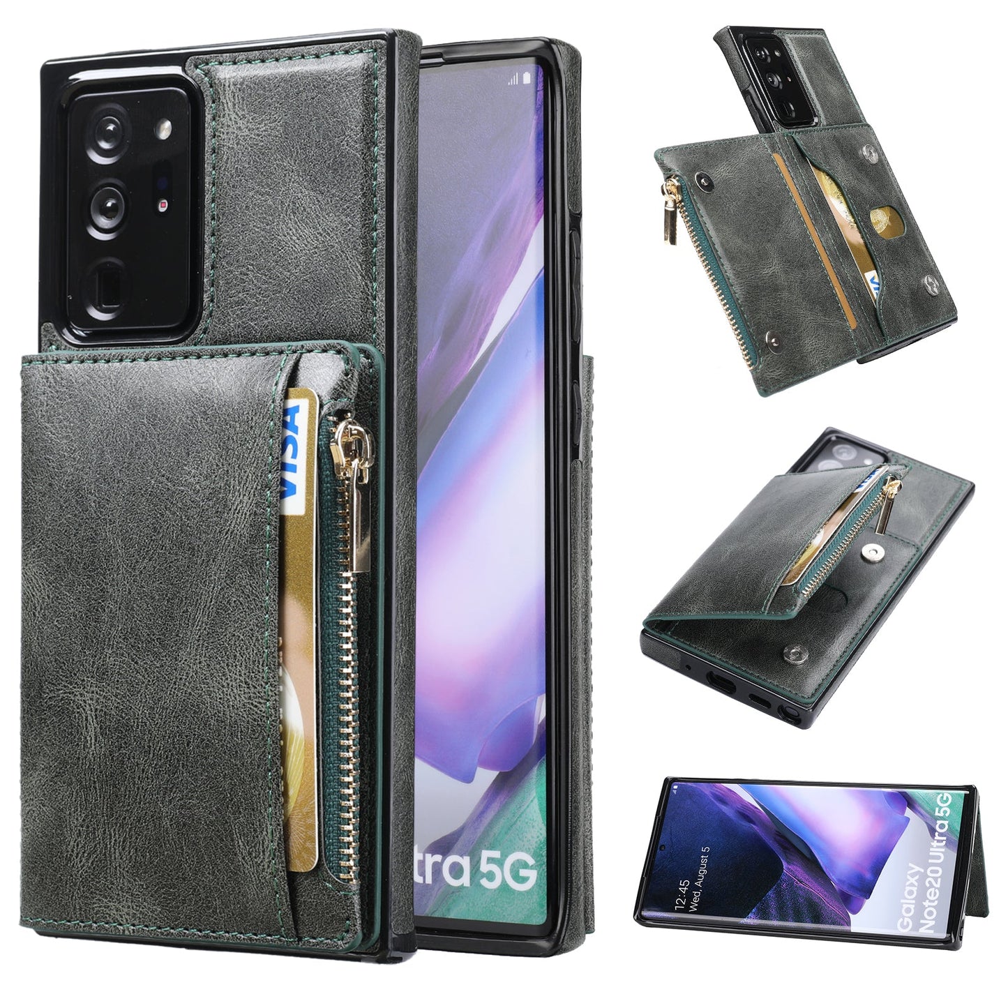 Neue Upgrade Multifunktions-Geldbörse Reißverschluss-Handyhülle für Samsung Note20 Ultra