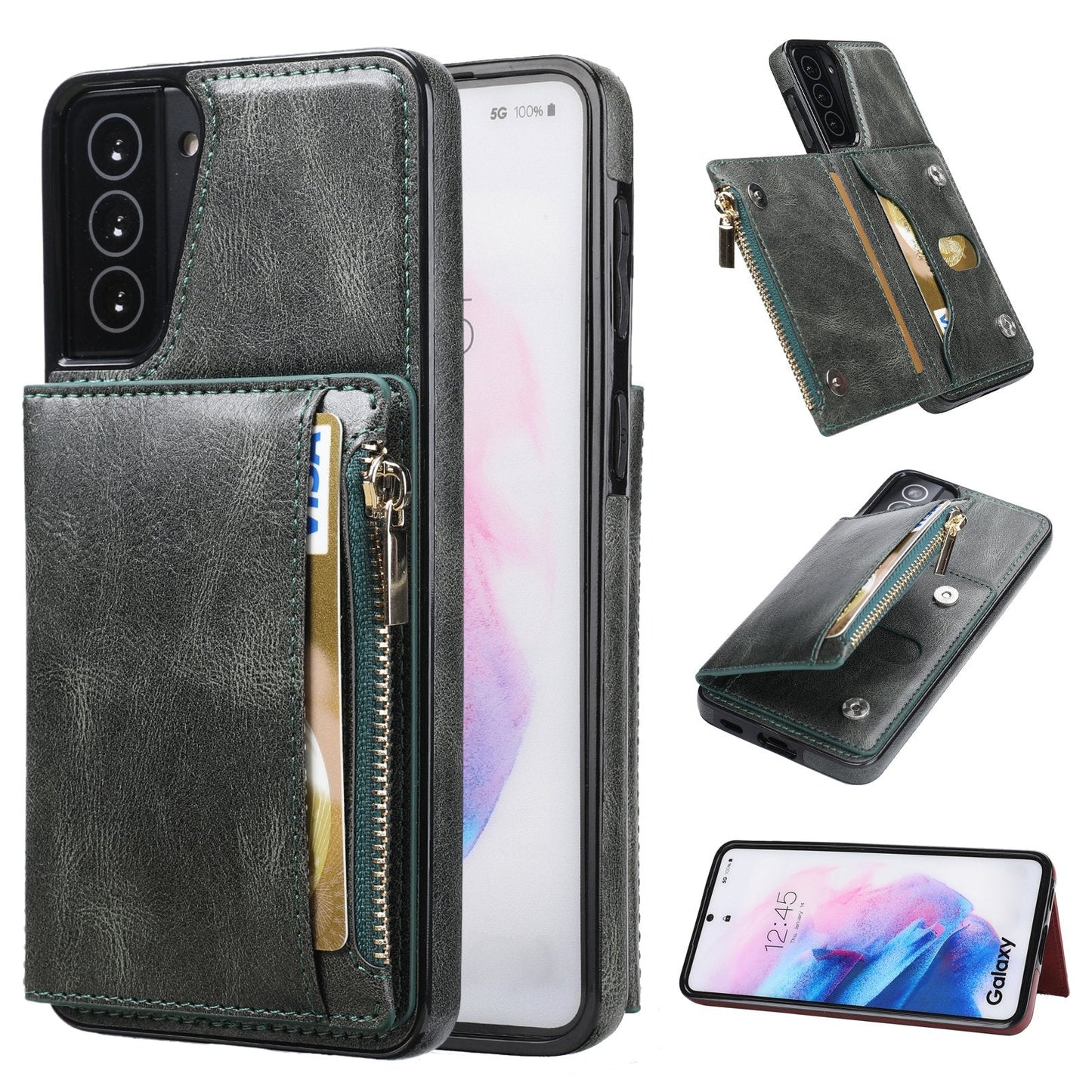 Nouvelle mise à niveau étui portefeuille multifonctionnel avec fermeture éclair pour téléphone Samsung