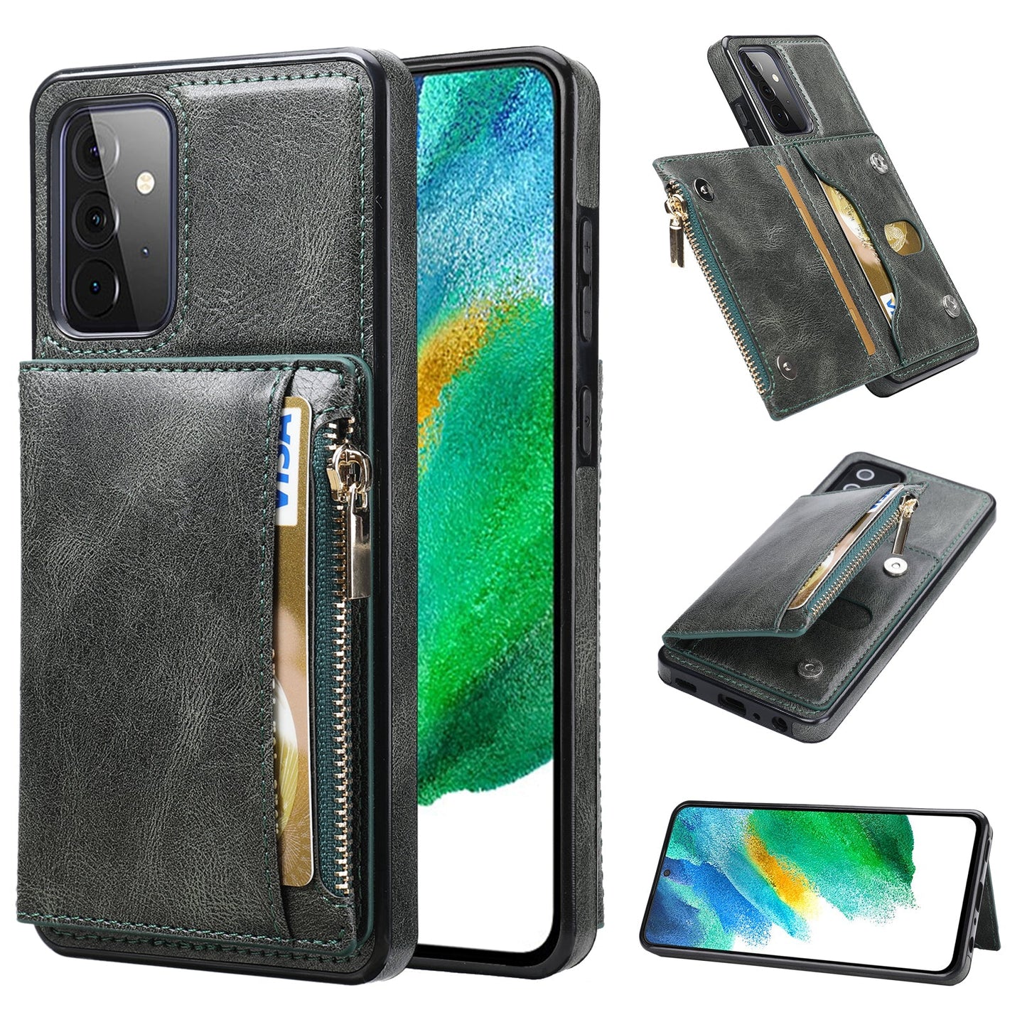 Neues Upgrade Multifunktionale Brieftasche Reißverschluss Handyhülle für Samsung A72 5G