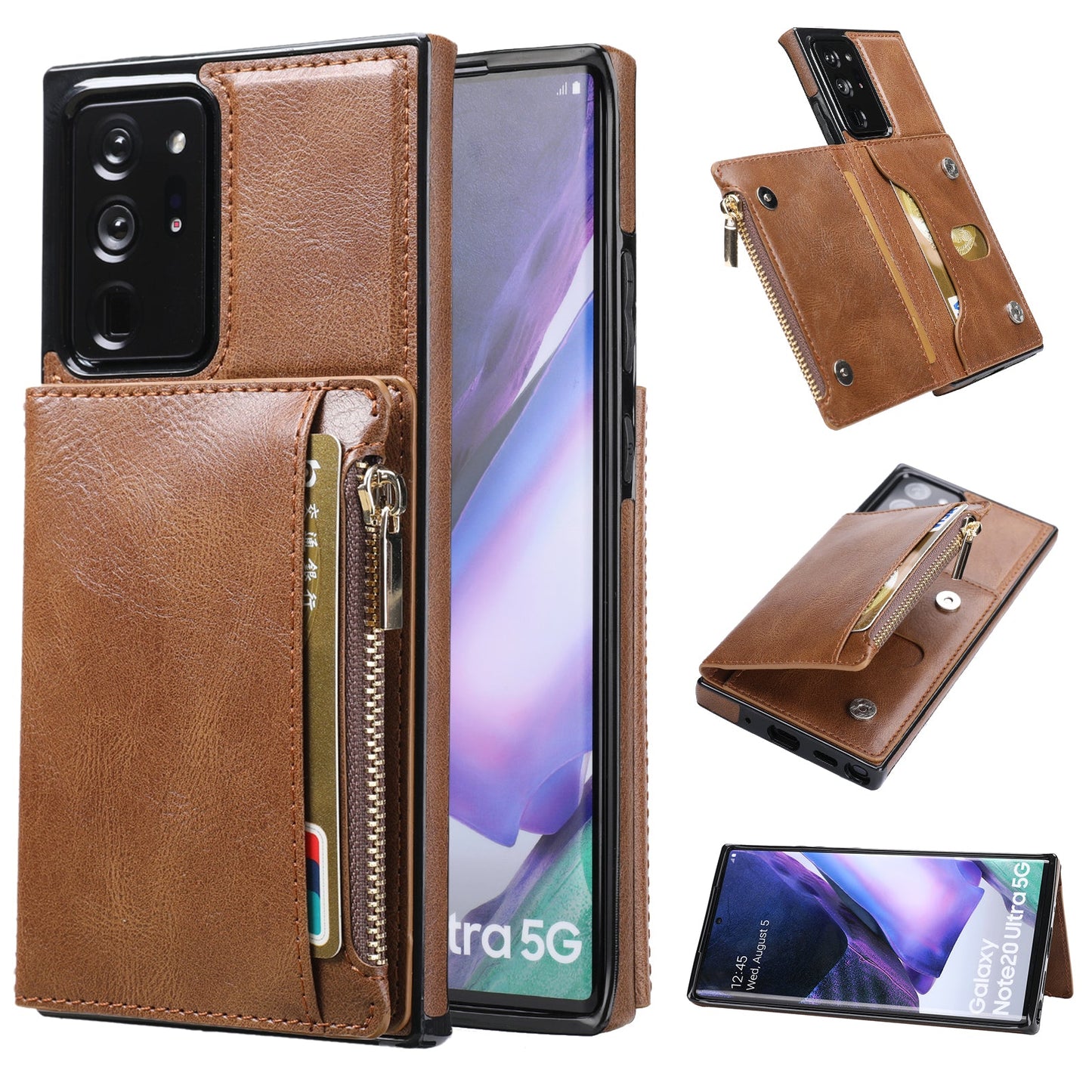Neue Upgrade Multifunktions-Geldbörse Reißverschluss-Handyhülle für Samsung Note20 Ultra