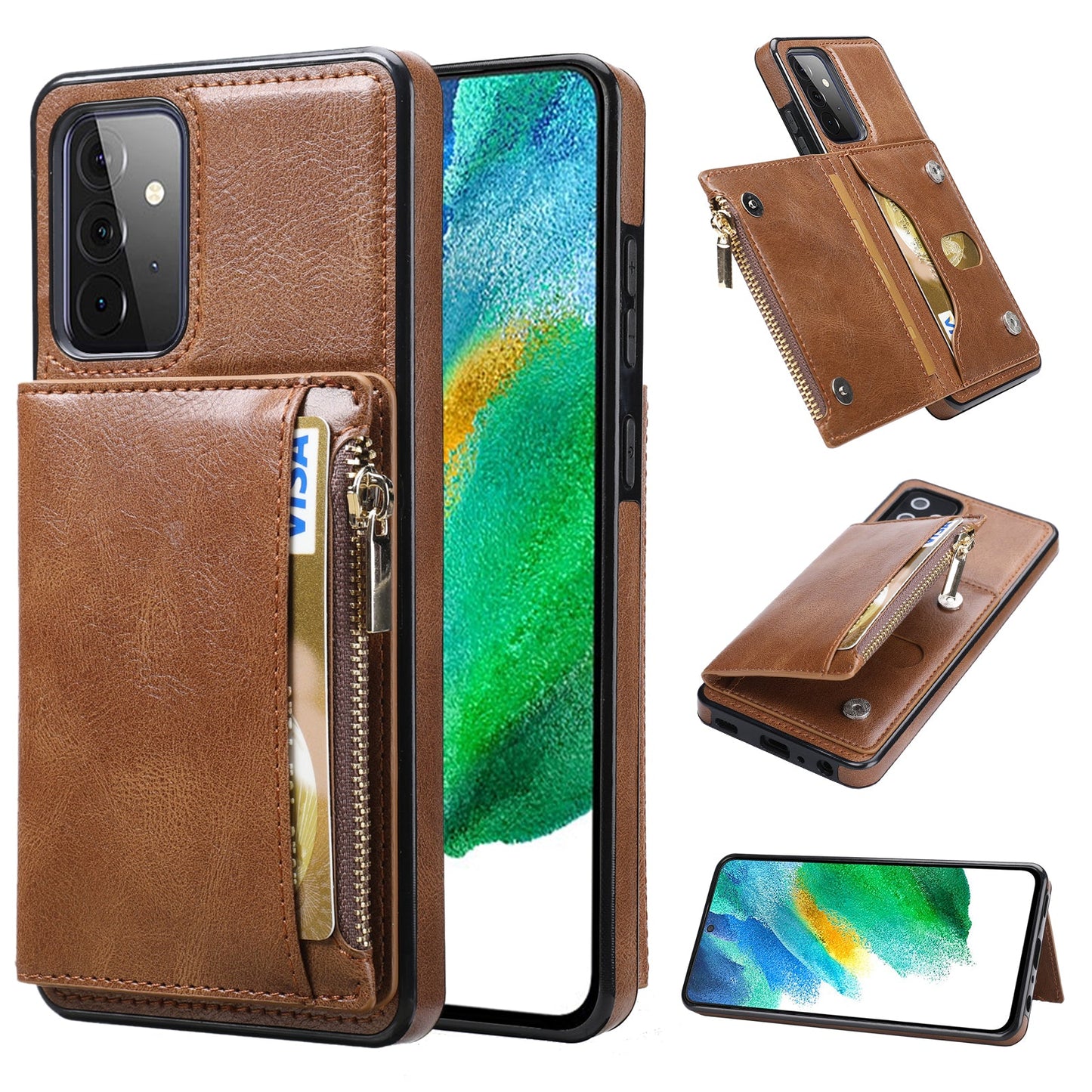 Neues Upgrade Multifunktionale Brieftasche Reißverschluss Handyhülle für Samsung A72 5G