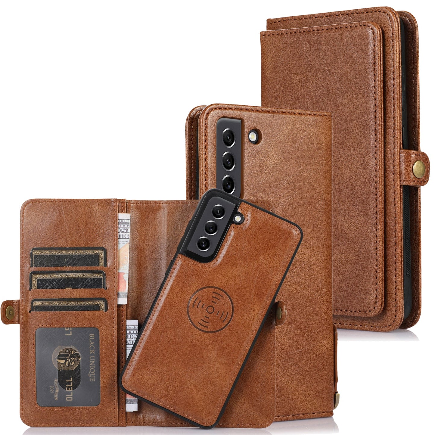 Multifunktionale, aufteilbare magnetische Handyhülle mit Brieftasche für Samsung S21FE