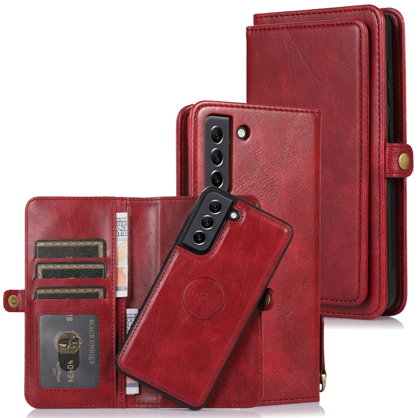 Multifunktionale, aufteilbare magnetische Handyhülle mit Brieftasche für Samsung S21FE