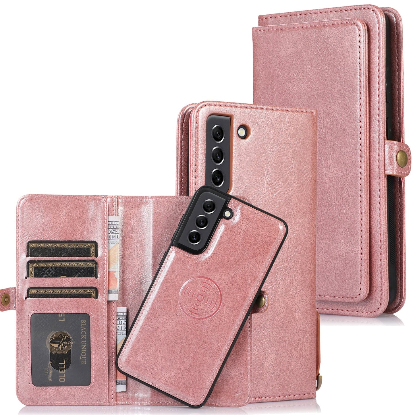 Multifunktionale, aufteilbare magnetische Handyhülle mit Brieftasche für Samsung S21FE