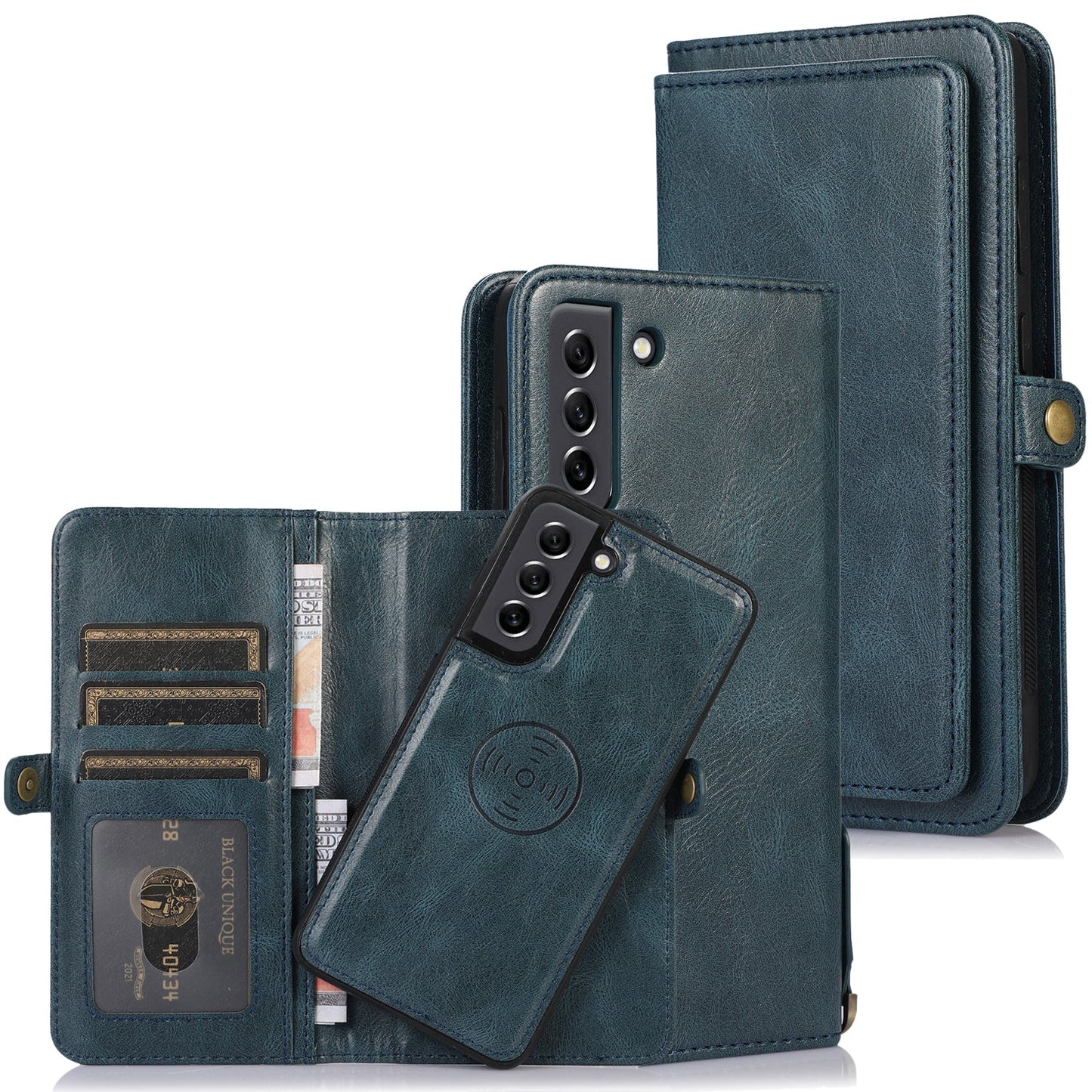 Multifunktionale, aufteilbare magnetische Handyhülle mit Brieftasche für Samsung S21FE
