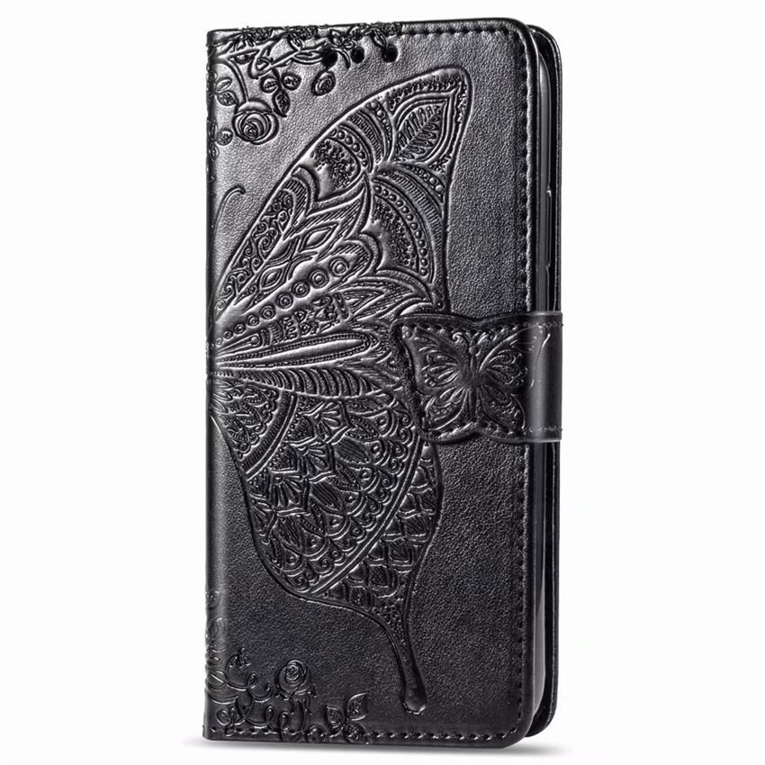 Étui portefeuille à rabat en cuir avec papillon en relief de luxe pour Samsung A32