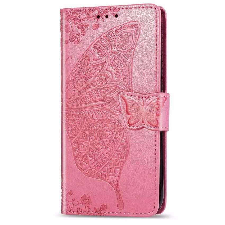 Étui portefeuille à rabat en cuir avec papillon en relief de luxe pour Samsung A32