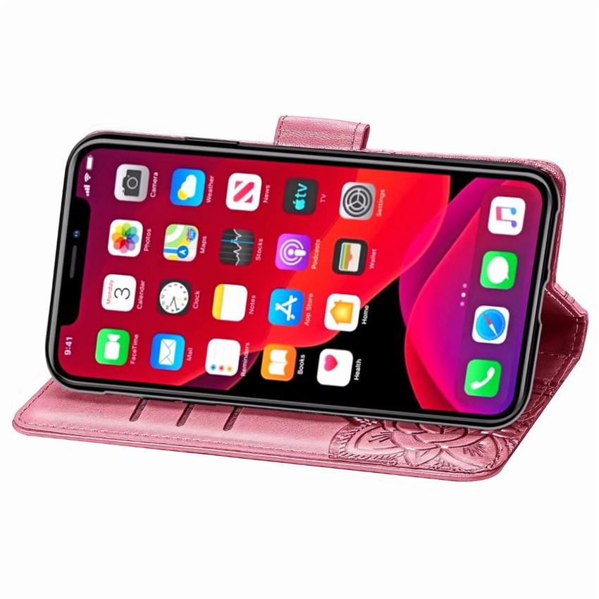 Étui portefeuille en cuir gaufré de luxe avec motif papillon pour LG