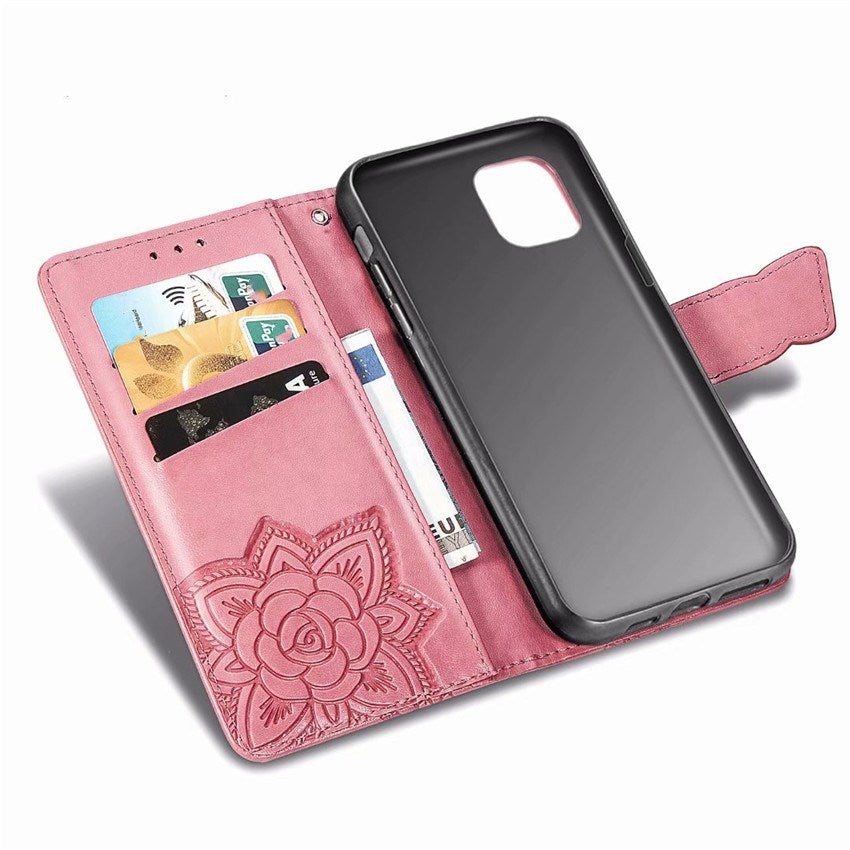 Luxury Embossed Butterfly Leather Wallet Flip Case for iPhone