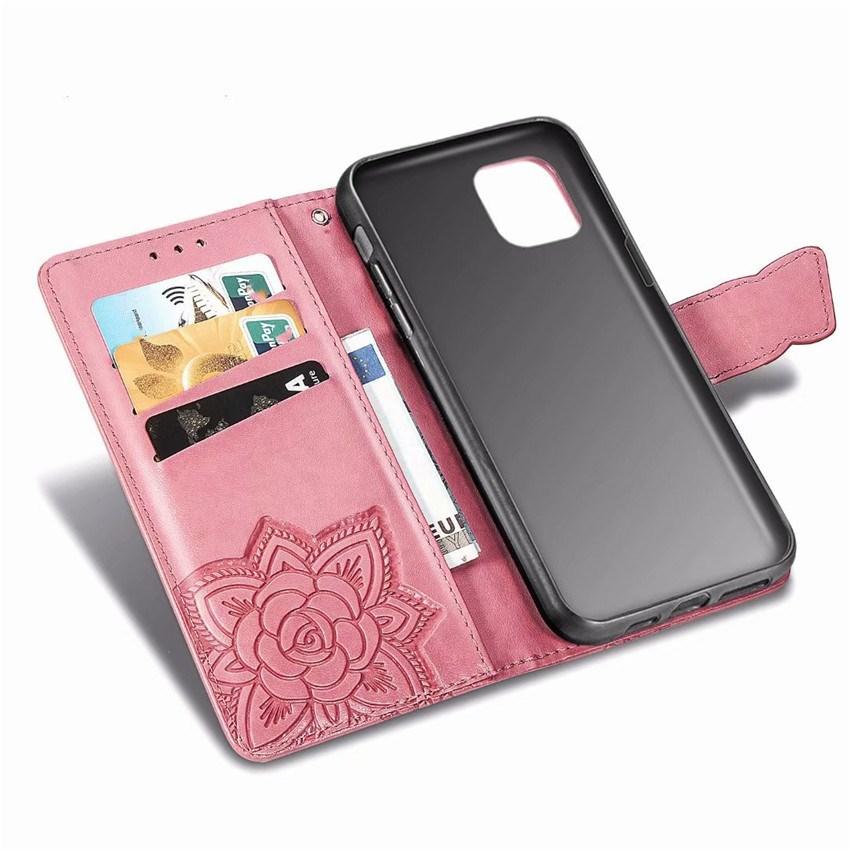Étui portefeuille en cuir gaufré de luxe avec motif papillon pour LG