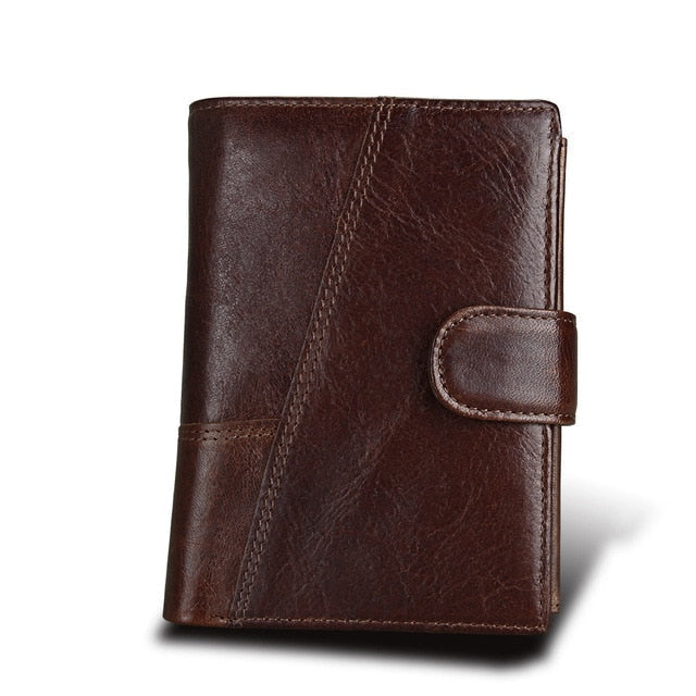 RFID Genuine Leather Card Holder Trifold Men Wallet