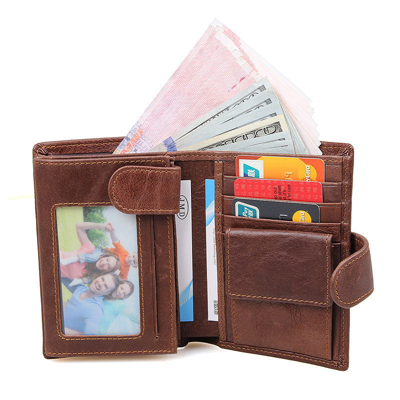 RFID Genuine Leather Card Holder Trifold Men Wallet