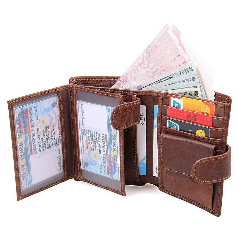 RFID Genuine Leather Card Holder Trifold Men Wallet
