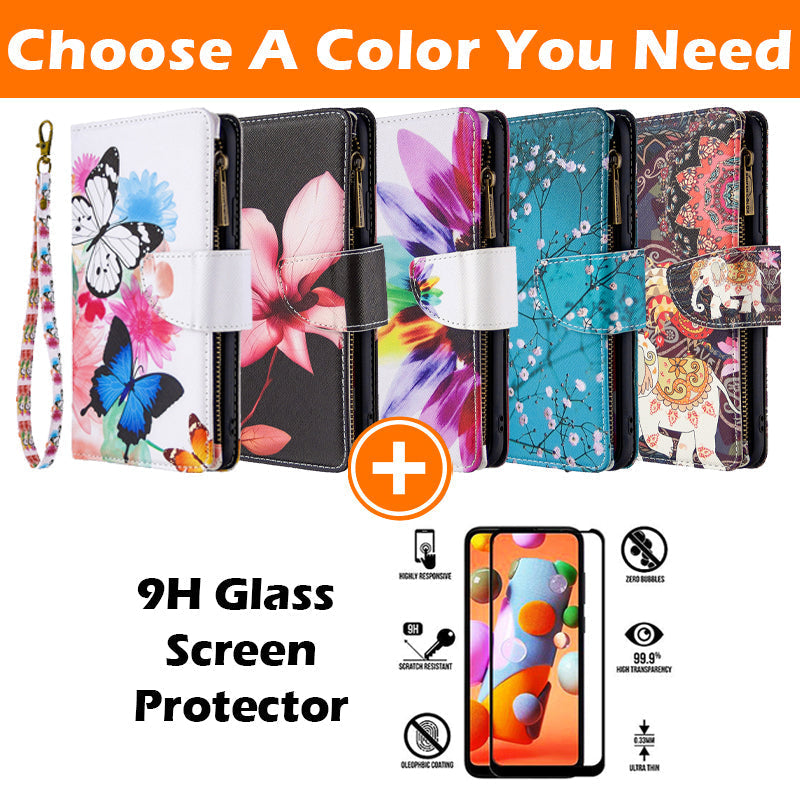 Large Capacity Painted Zipper Leather Case For Samsung S21FE